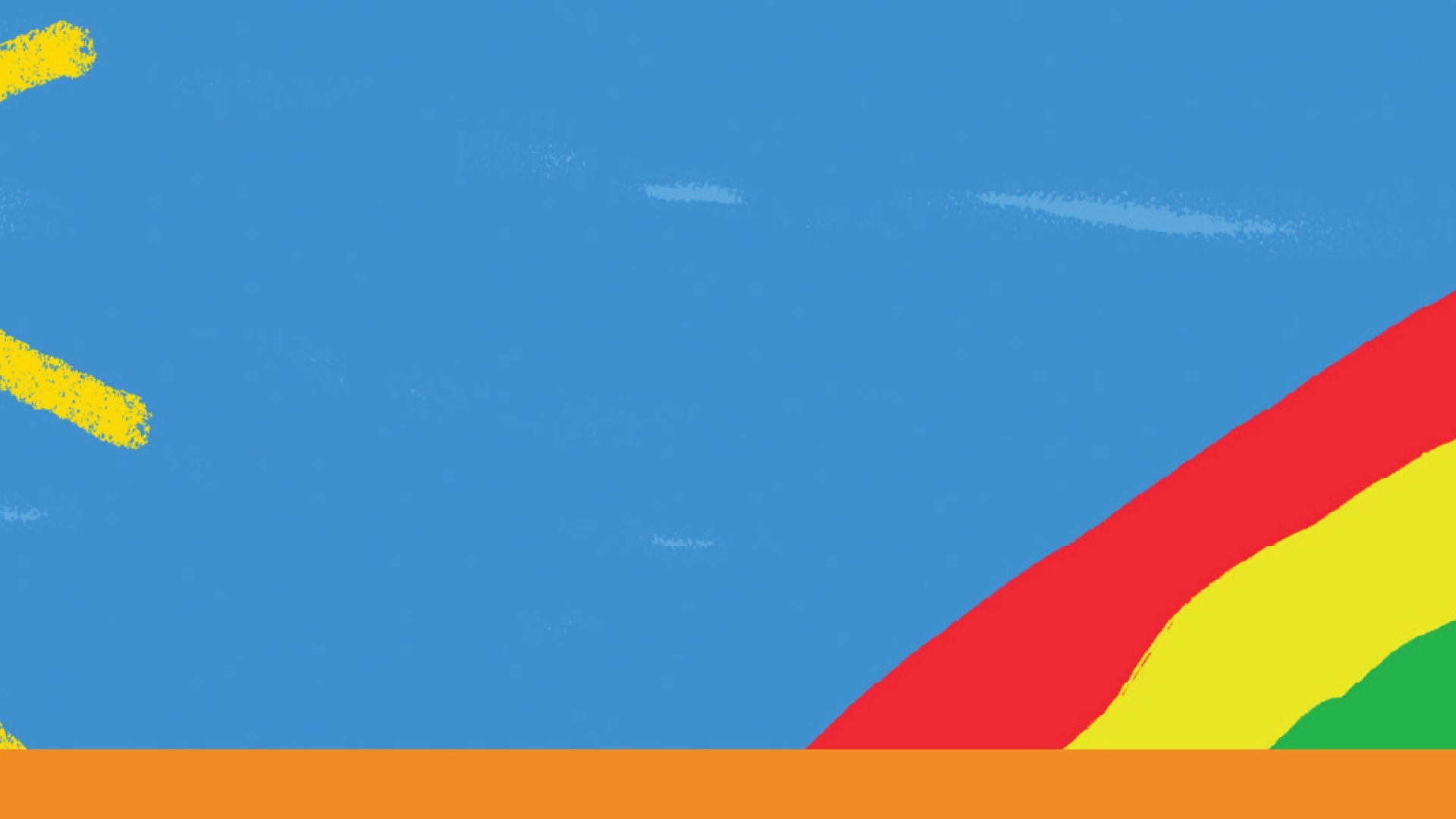 A child's drawing of the sky, featuring the sun and a rainbow.