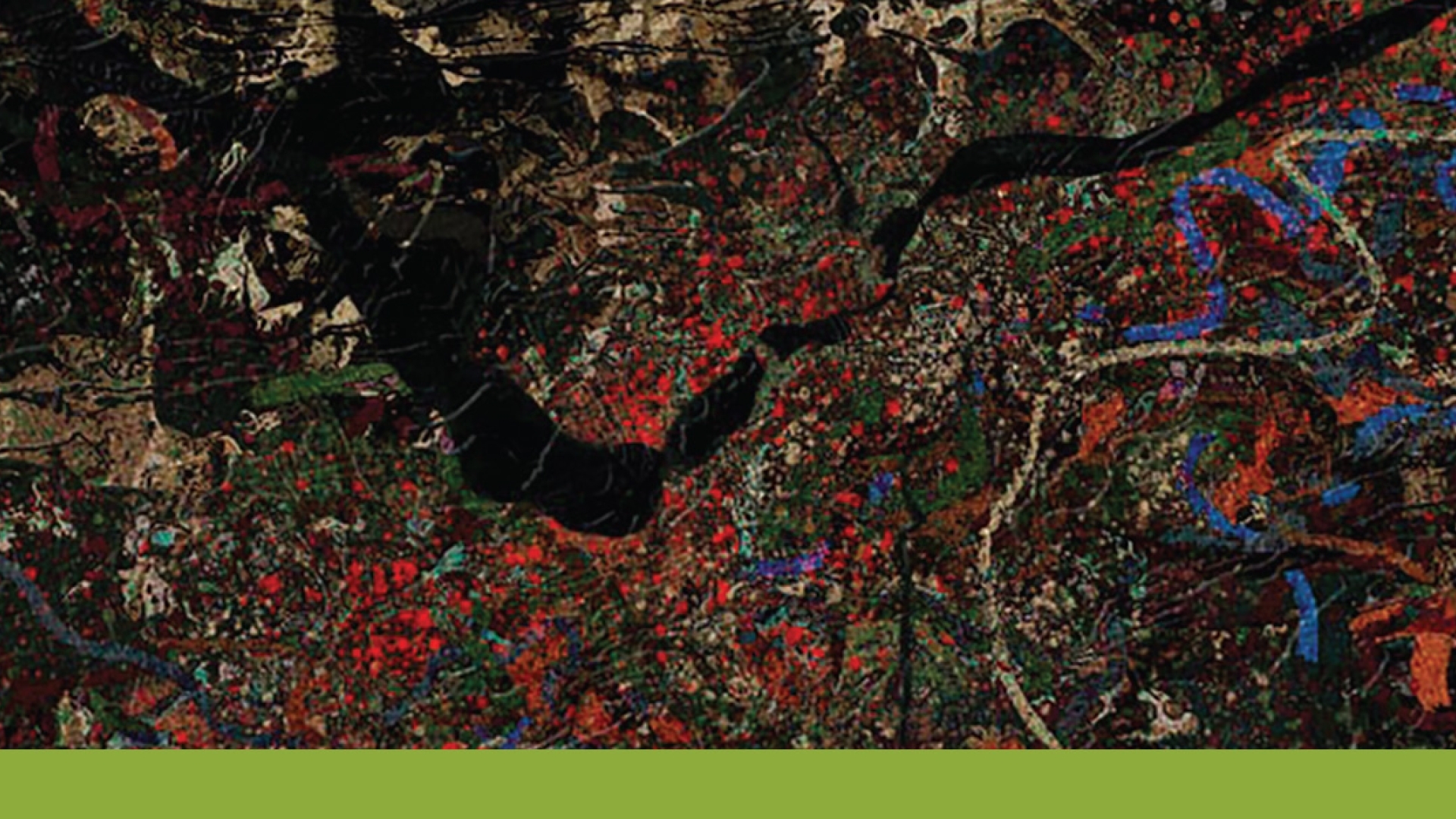 A bird's-eye view of a highway, with a green bar running along the bottom.