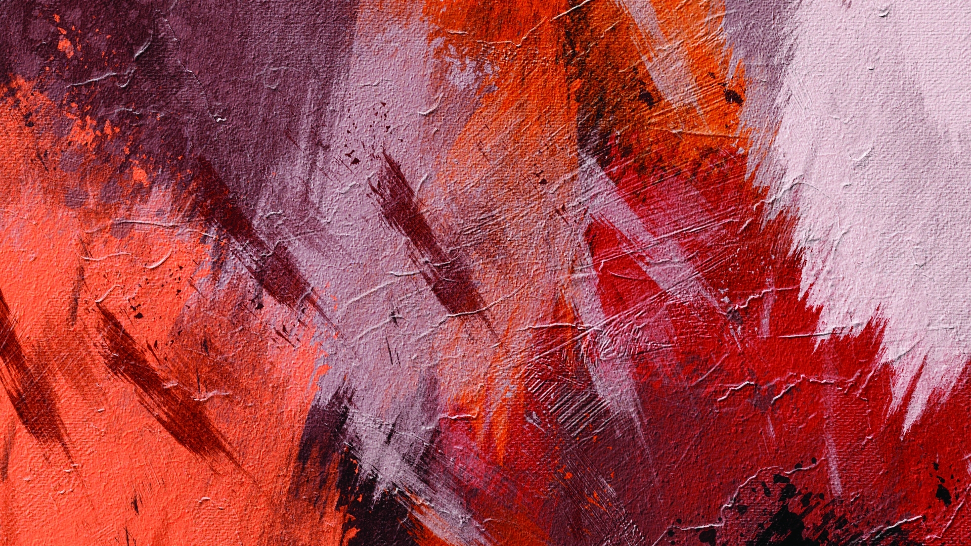 An abstract painting in shades of red, brown, and orange.