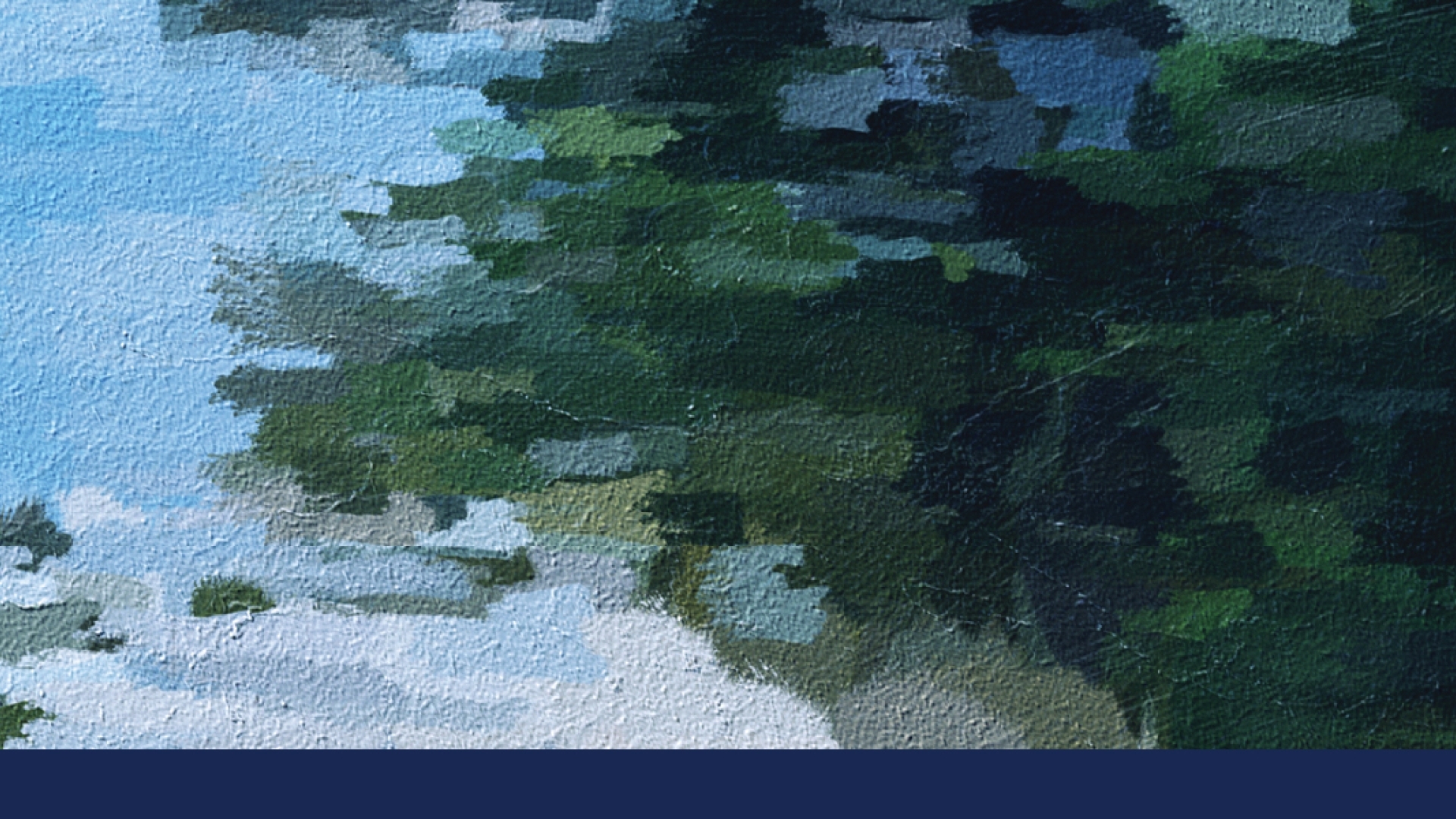 A painting of trees over a blue sky.