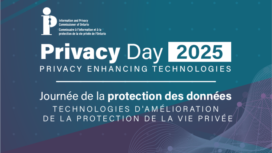 Une bannière bleue indiquant « Journée de la vie privée 2025 : Technologies d'amélioration de la protection de la vie privée ».