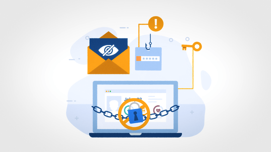 An illustration of a computer with a padlock around it.