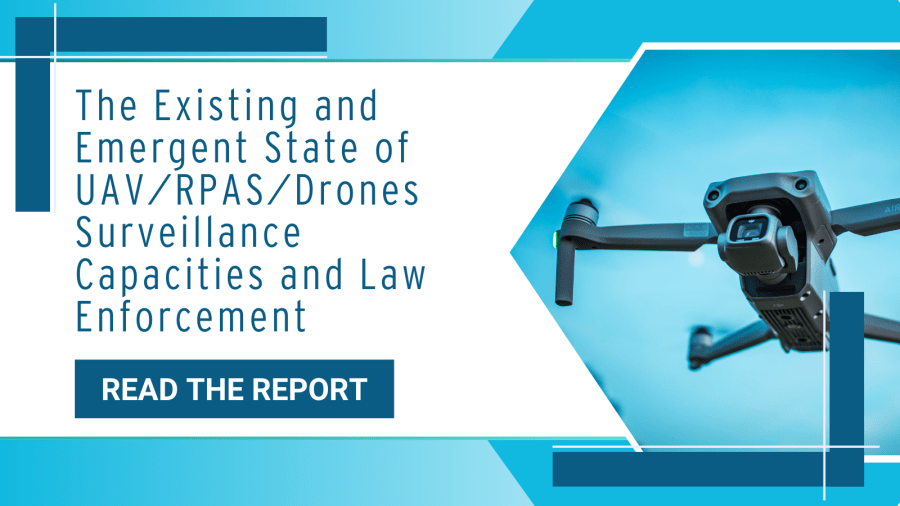 A blue banner with a photo of a drone.