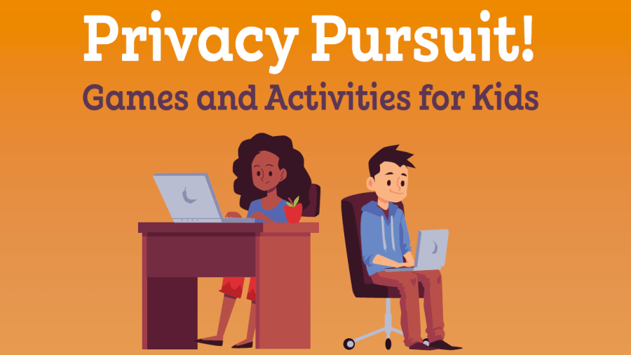The cover of the IPC's "Privacy Pursuit!" workbook. Text reads "Privacy Pursuit! Games and Activities for Kids."
