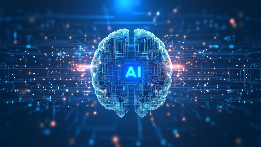Illustration numérique d'un cerveau entouré d'un réseau de points de données.