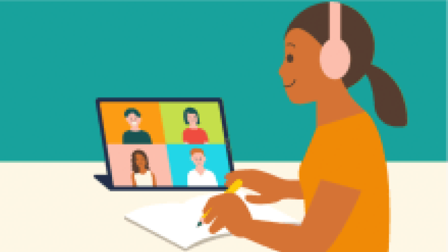 Illustration d’une personne qui fait un appel vidéo sur son ordinateur portable.