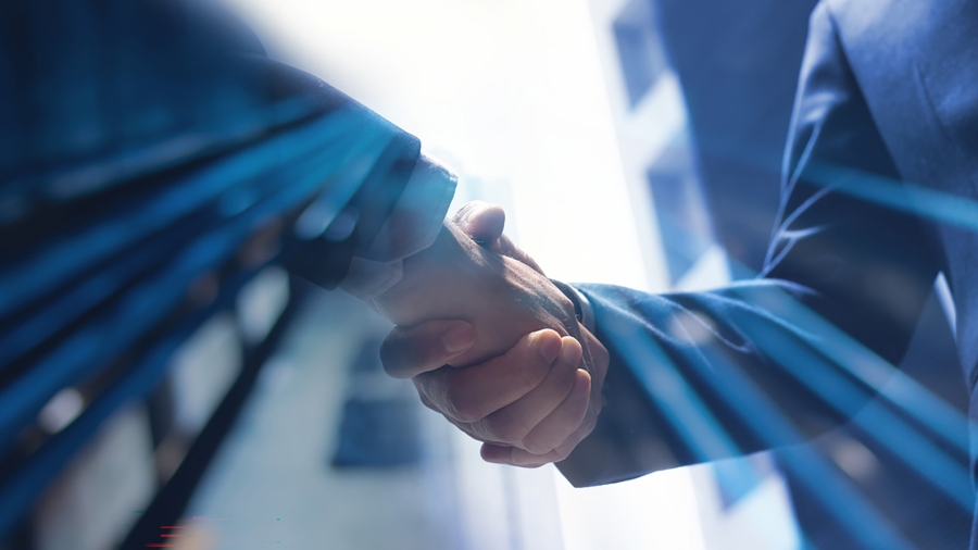 Two people shaking hands.