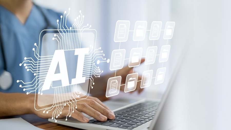 A healthcare worker using AI.