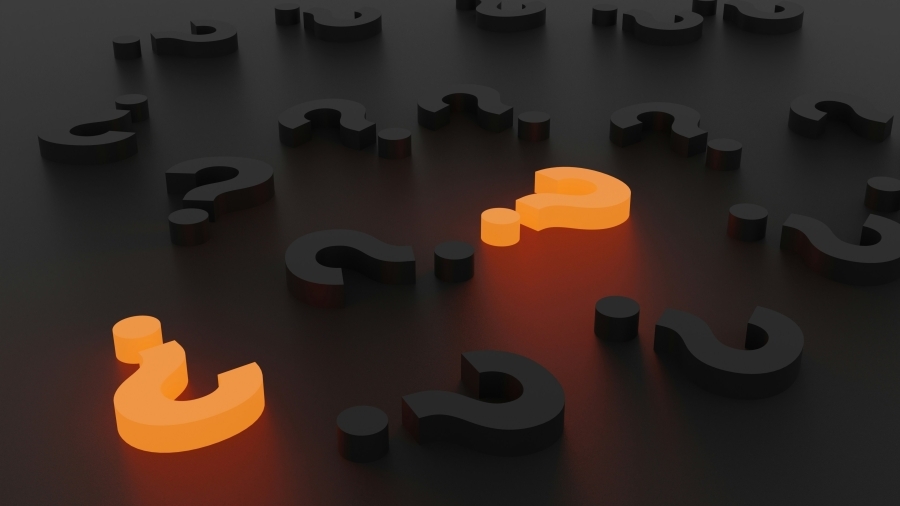 3D Question marks with a couple glowing.
