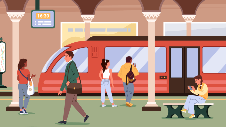 People waiting at a train station