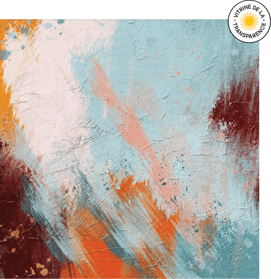 Une peinture abstraite dans les tons bleu, rose et orange