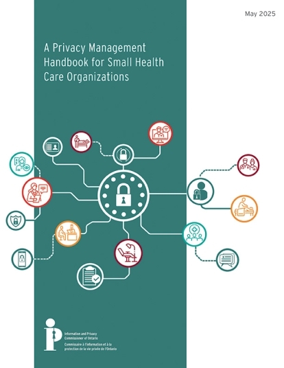 The cover of the IPC's handbook, featuring colourful health-related icons over a teal background.