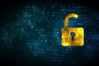 A digital illustration of a lock surrounded by letters and numerals.