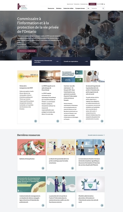 Capture d'écran de la nouvelle page d'accueil du CIPVP.